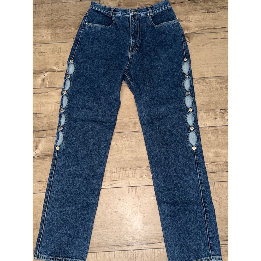 Lawman Western Cutout Side Button Relaxed Fit High Rise Jeans Dark Wash Sz 11/12
